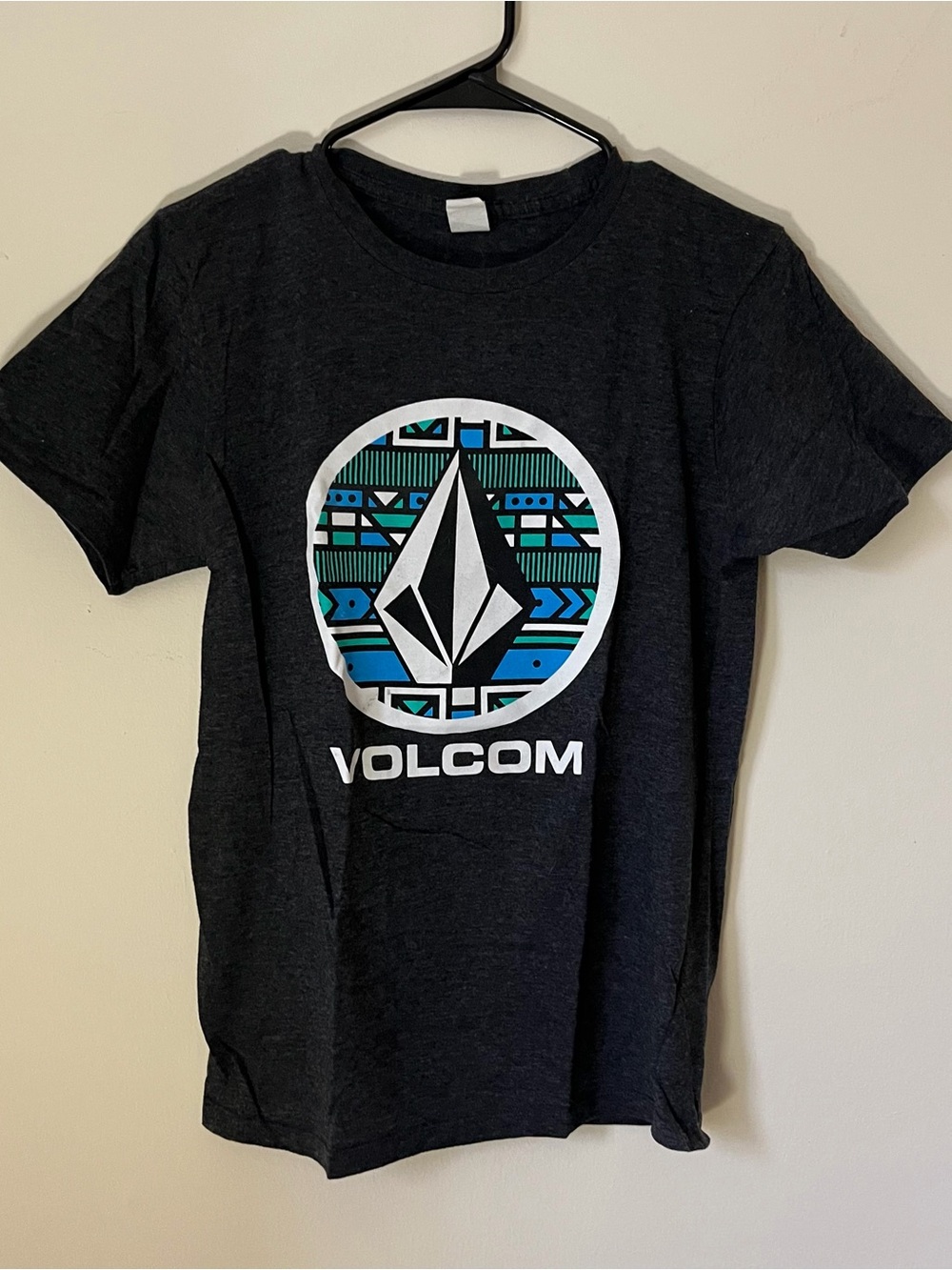 Volcom Dark Grey Tee with Blue & Teal Logo